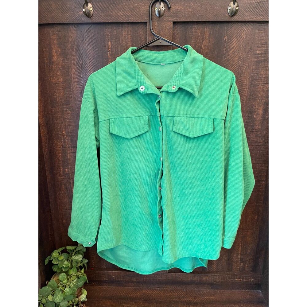 Green Corduroy Oversized Shacket Button Front Shirt Jacket Size M